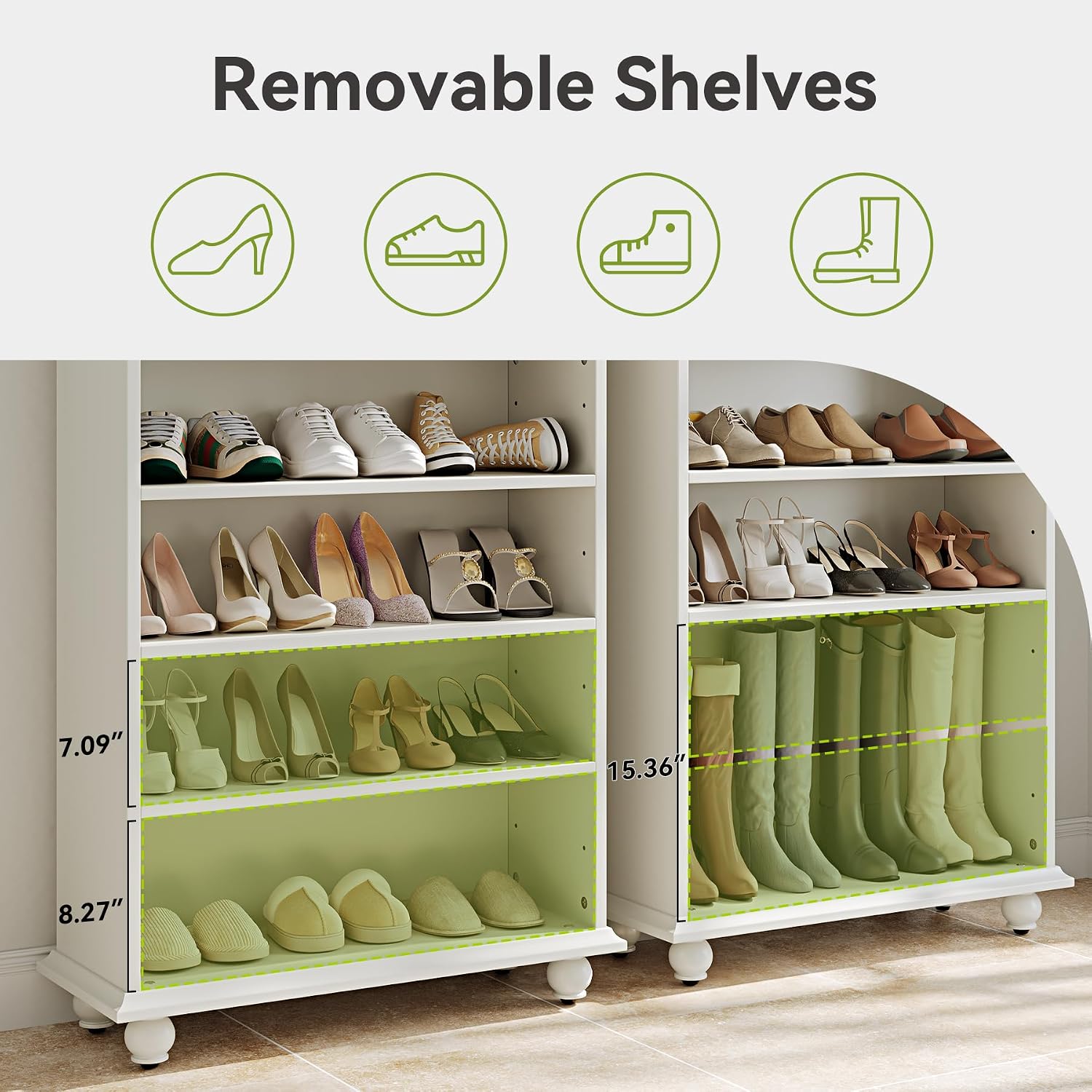 LITTLE TREE 69-Inch Tall Shoe Cabinet with LED Light Strip & Adjustable Shelves, White Wooden 8-Tier Shoes Display Cabinet for 26 Pairs, Freestanding Modern Shoe Cabinet for Entryway