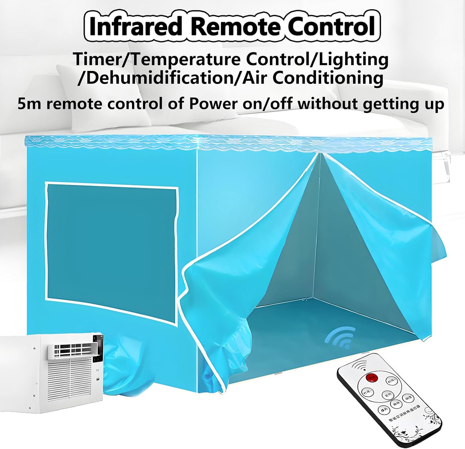 Air Conditioning Unit Portable Quiet Dehumidifier Air Conditioner Small Air Cooler Fan Unit with Remote Control 1-12h timer & LED Light Dormitory Mosquito Net Air Conditi