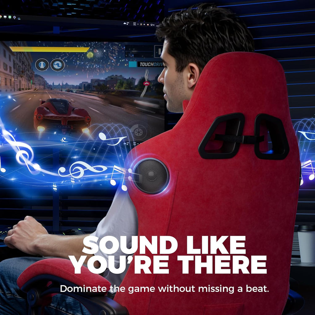 GTPLAYER ACE-PRO Music Gaming Chairs – Built-in Speakers, App Support & Bluetooth Control, Computer Game Chairs with Footrest for Adults, Ergonomic, Reclining, Linkage Armrest, Cherry Red 【Velvet】