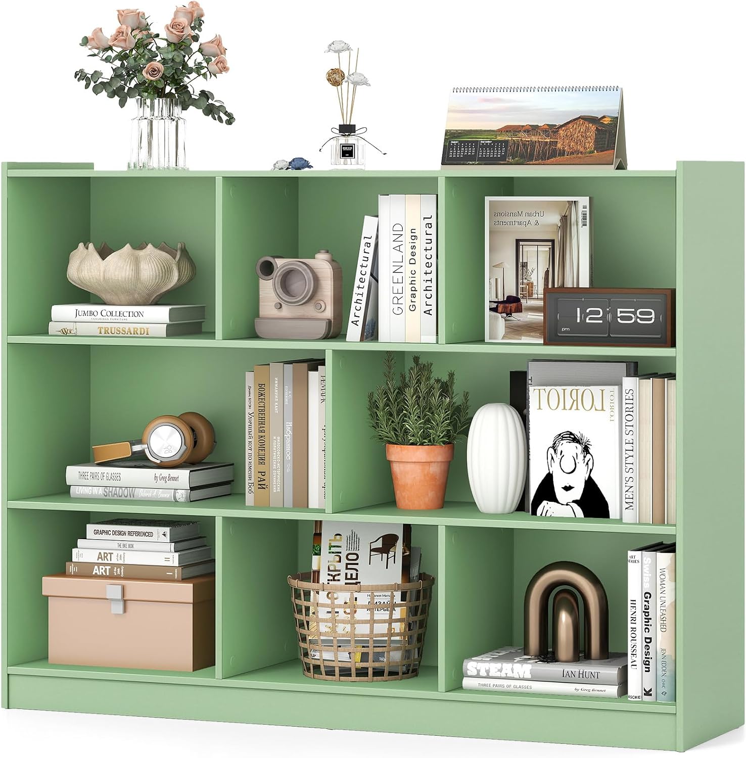 Giantex 8 Cube Bookcase, Freestanding 3-Tier Open Bookshelf, Modern Storage Display Cabinet, Wood Cube Storage Organizer for Living Room, Kid's Room, Mint Green