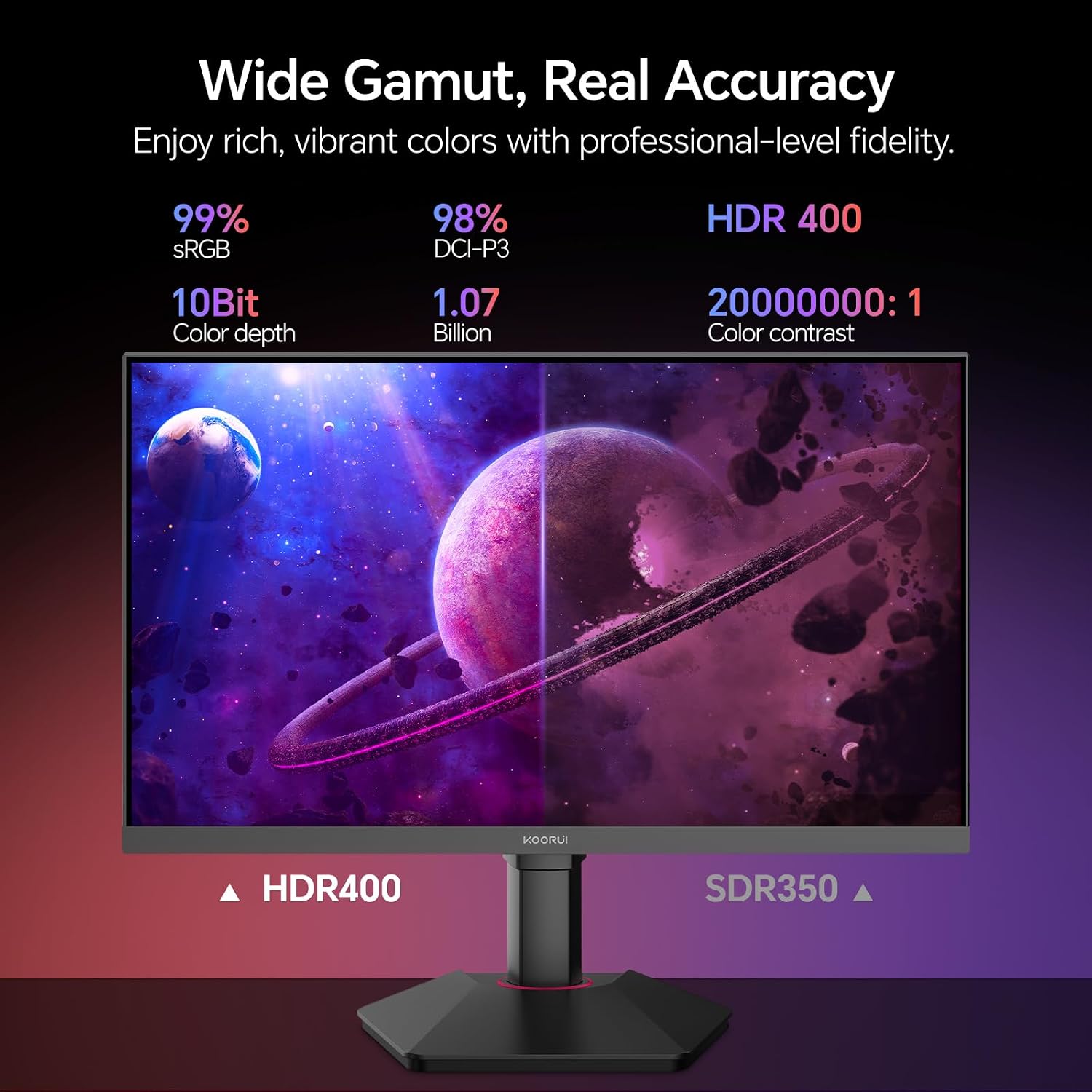 KOORUI 27 Inch Gaming Monitor, 1440p 320Hz Fast IPS PC Monitor, 1ms, HDR400, 98% DCI-P3, PIP/PBP Mode, Adaptive Sync Compatible, Ergonomic Stand, HDMI 2.1 & DisplayPort 1.4, VESA Mountable, G2721E