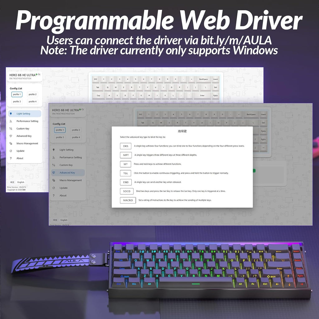 AULA Hero 68 HE Pro - Wired Gaming Keyboard with Hall Effect Magnetic Switch, CNC Aluminum Frame, 8KHz Polling Rate, RGB Box & Backlight, Side Printed Keycaps, 65% 68-key Compact Small Gamer Keyboards