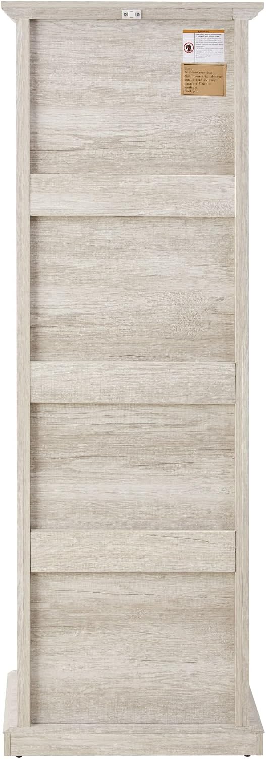 65' Tall Bookcase with Tempered Glass Door, Elegant Freestanding Display Cabinet with Drawer, Modern Wooden Kitchen Pantry Storage Cabinets for Living Room/Office(White)
