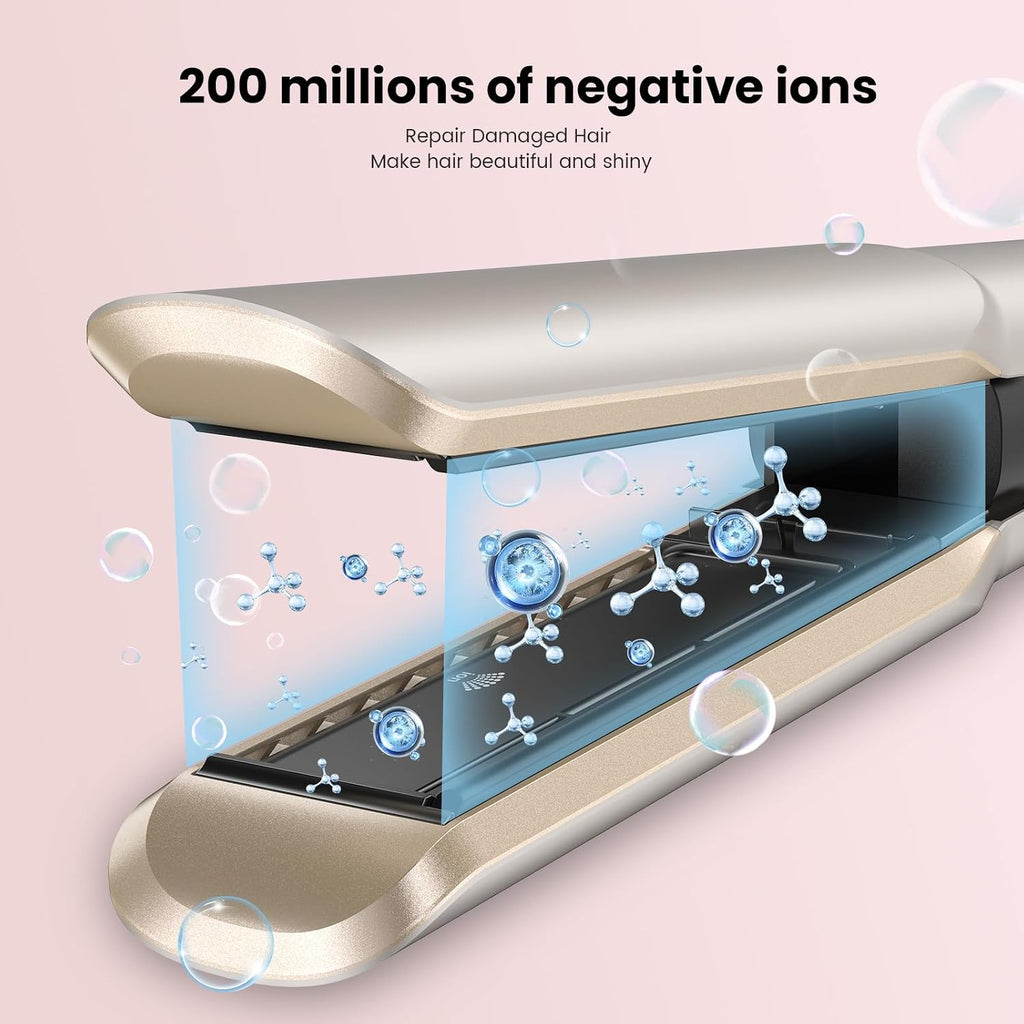 Hair Straightener - 2 in 1 Wet to Dry Hair Dryer and Straightener with High-Speed Airflow + Rapid Heat-Up + Customizable Temperature + LCD Display & Auto Shut-Off + No Heat Damage (Pure Gold)