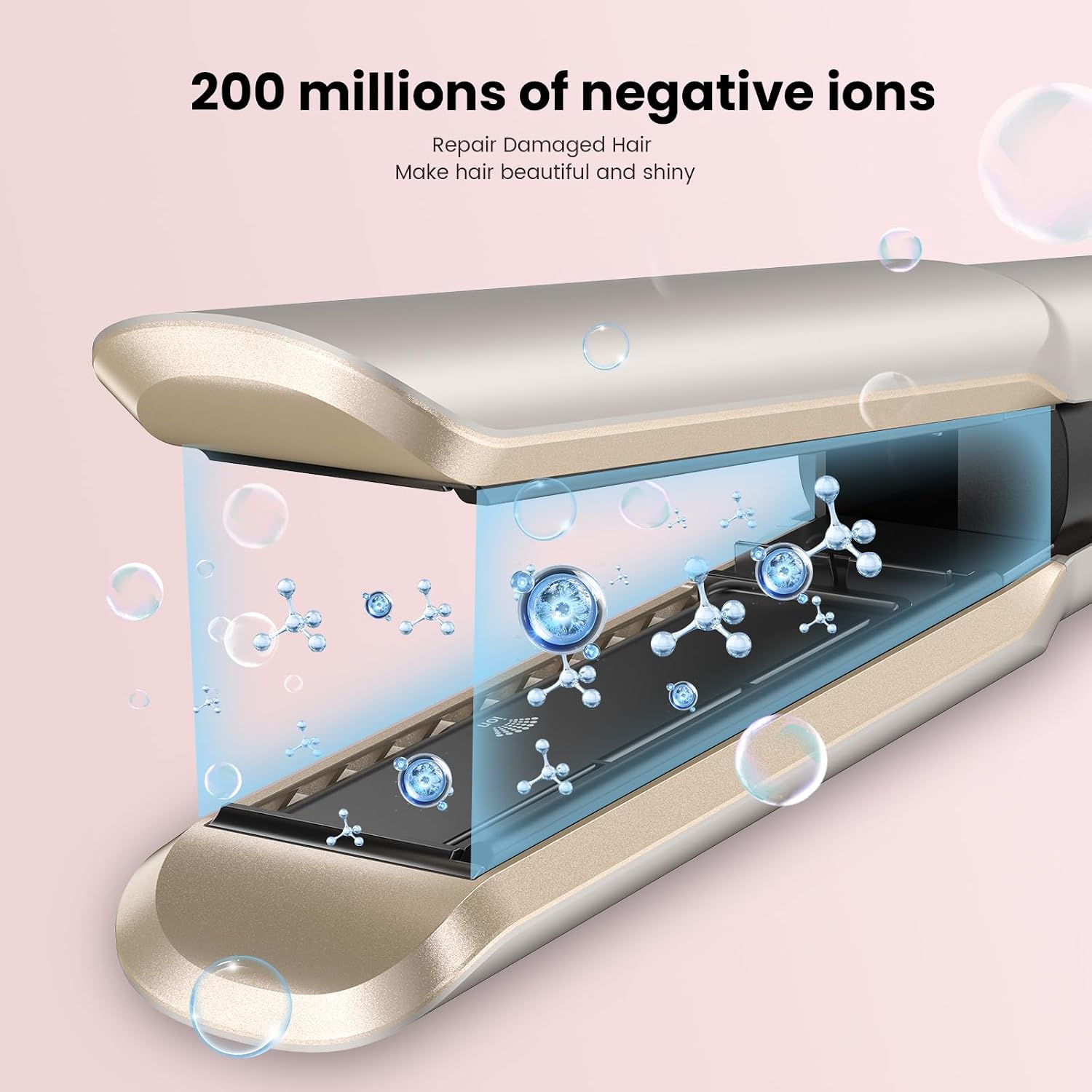 Hair Straightener - 2 in 1 Wet to Dry Hair Dryer and Straightener with High-Speed Airflow + Rapid Heat-Up + Customizable Temperature + LCD Display & Auto Shut-Off + No Heat Damage (Pure Gold)
