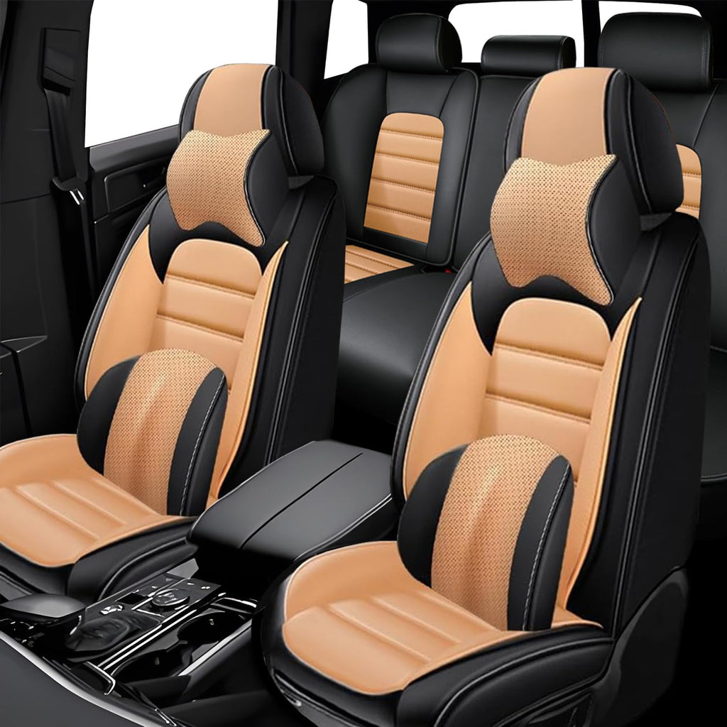 5 Seat Covers for Infiniti G35 2003-2010 Leather Car Seat Covers Waterproof Soft Car Seat Protectors Comfort Premium Automotive Seat Covers with Airbag（Luxury,Black+Orange）