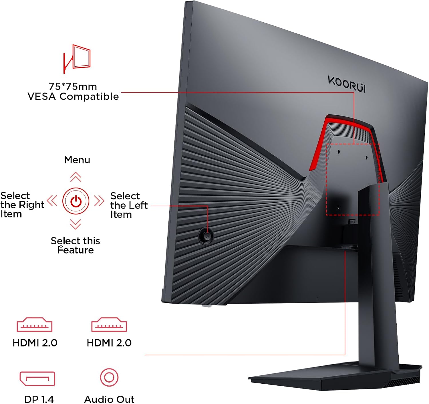 KOORUI 24' Gaming Monitor,180Hz 1ms Fast IPS Monitor, 1440P HDR400 Display, 90% DCI-P3 Color Gamut, Adaptive Sync, Slim Frame, VESA Mountable, HDMI 2.0, DP 1.4, G2421V