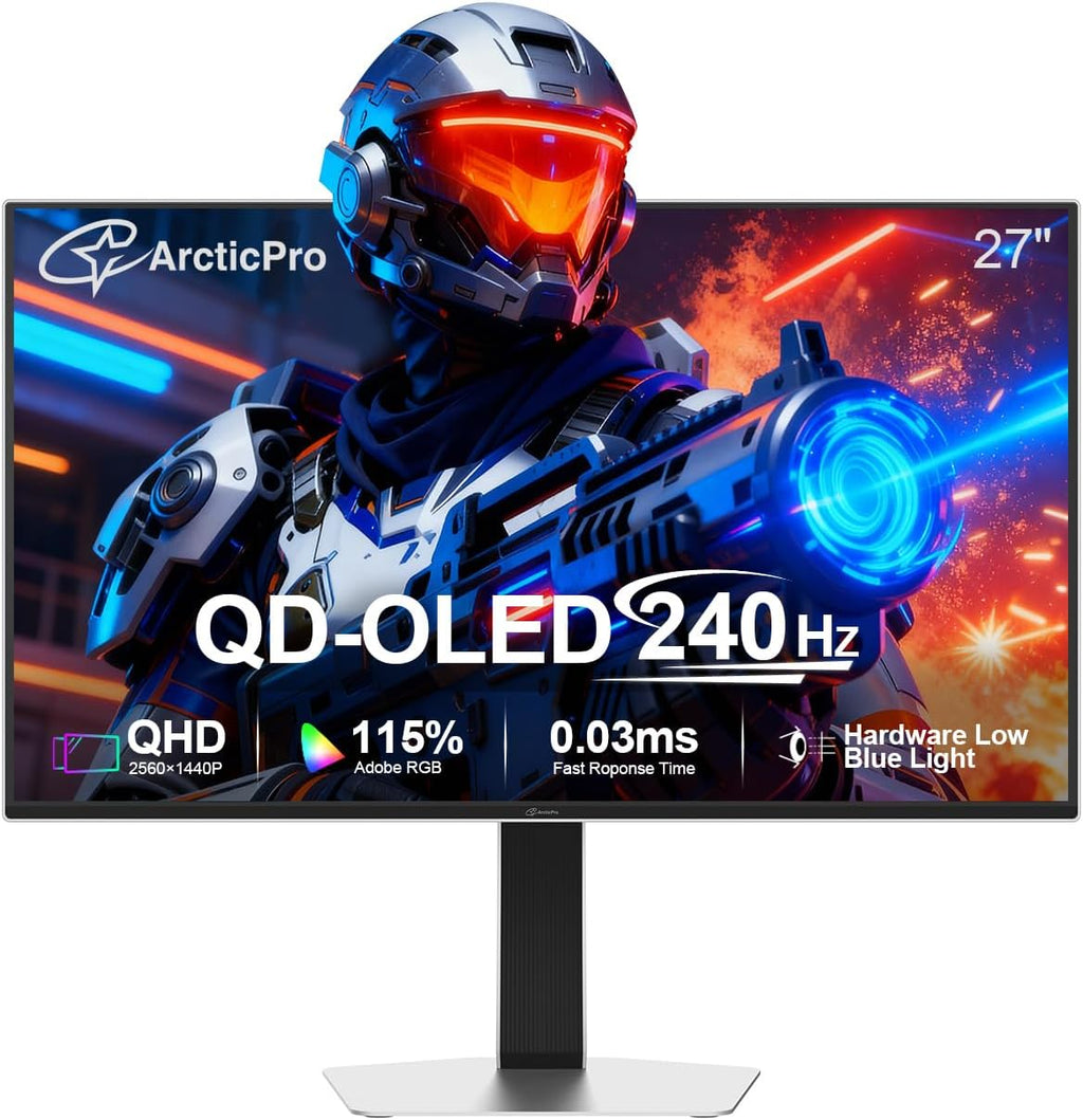 ArcticPro Monitor 27inch QD-OLED Gaming Monitor, 240Hz, 0.03ms(GtG), QHD 2560x1440p, 145% sRGB, Height Adjustable Vertical/Horizontal Rotating, HDMI*2, DP*2, Built-in Speakers*2, 1500000:1 Contrast