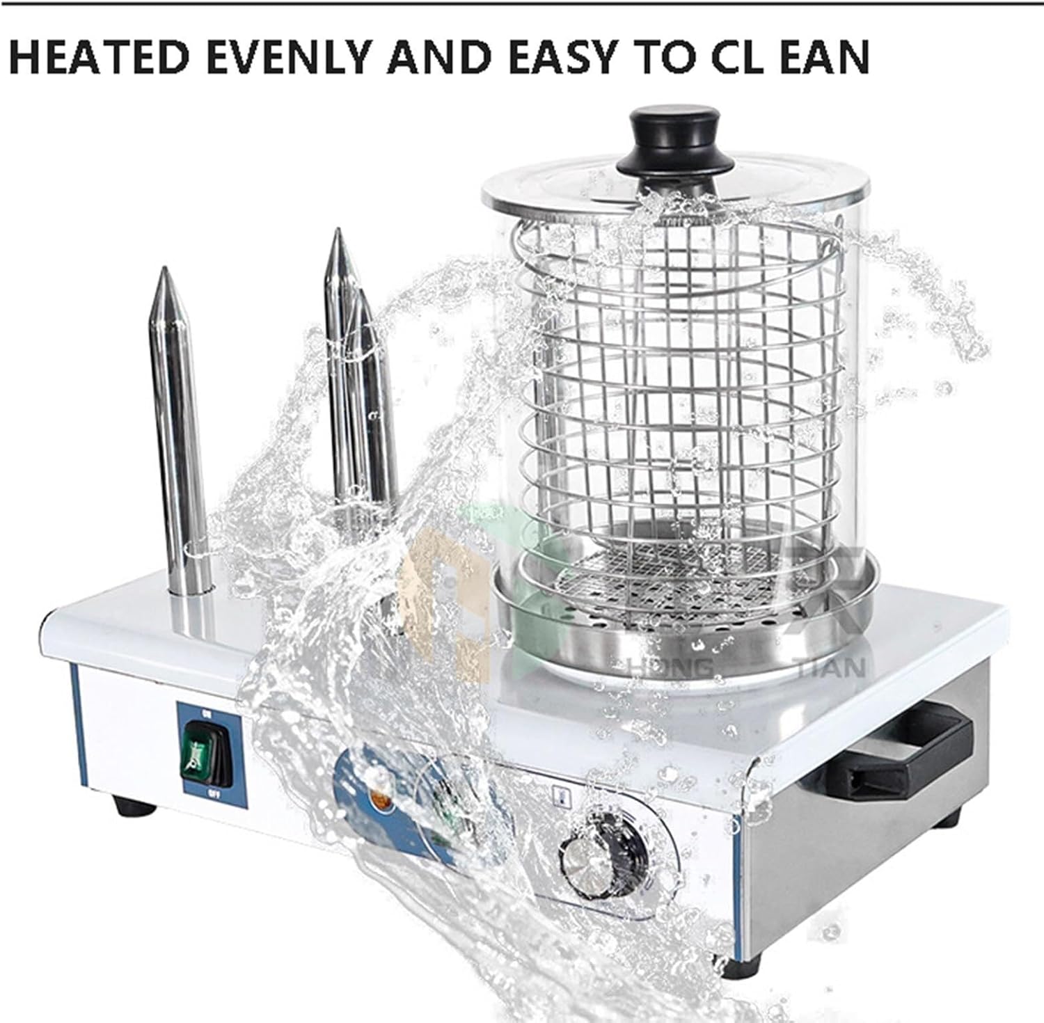 Hot Dog Warmer Machines 2/4 Hot Dog Machine and Sandwich Warmer Steamer, Electric Contact Grills with A Temperature of 50-200℃