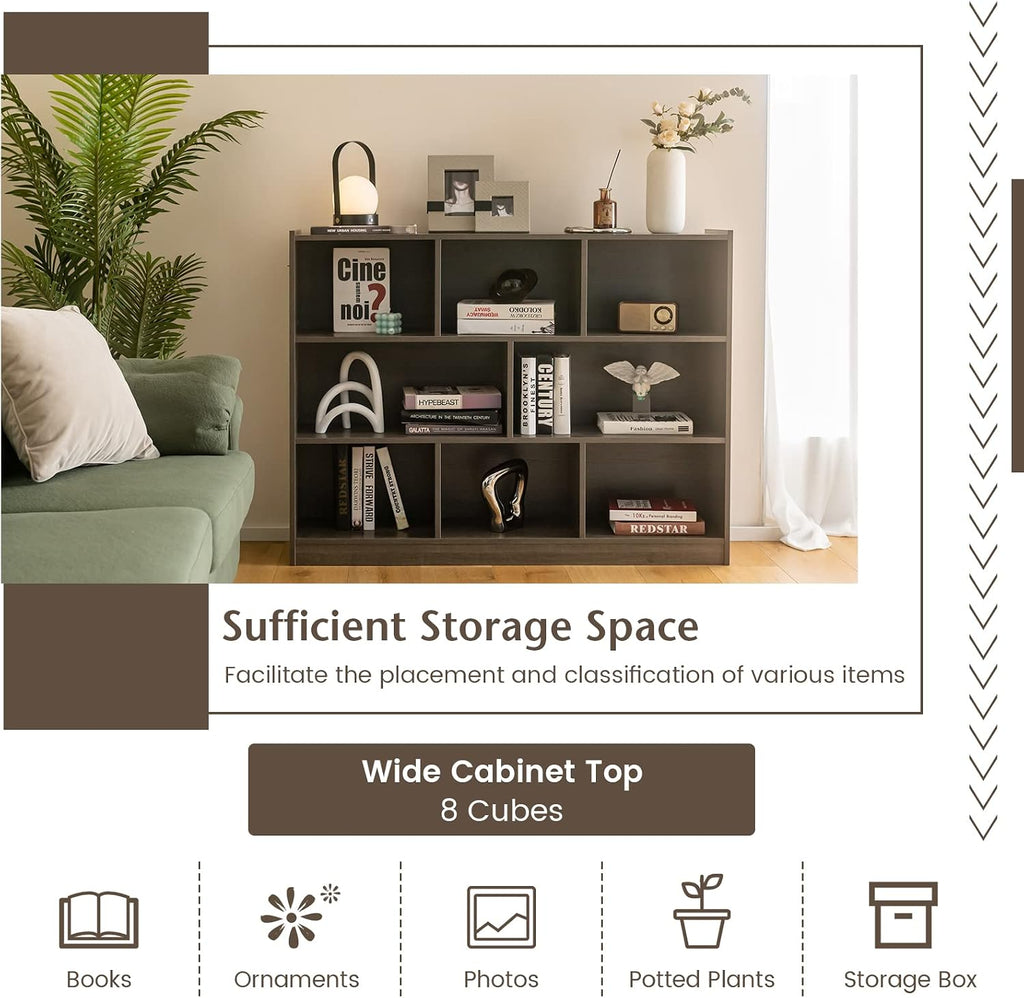 Giantex 8 Cube Bookcase, Freestanding 3-Tier Open Bookshelf, Modern Storage Display Cabinet, Wood Cube Storage Organizer for Living Room, Kid's Room, Grey