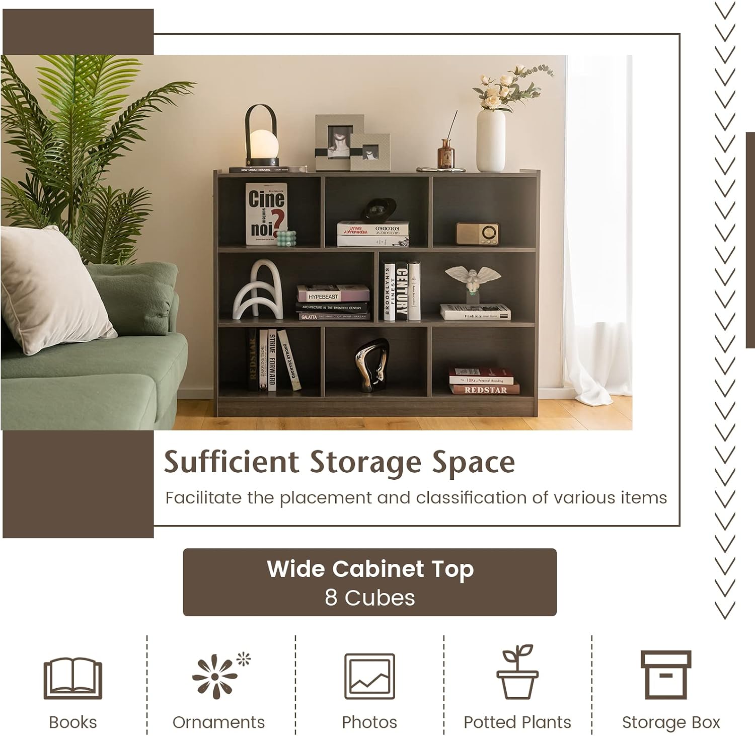 Giantex 8 Cube Bookcase, Freestanding 3-Tier Open Bookshelf, Modern Storage Display Cabinet, Wood Cube Storage Organizer for Living Room, Kid's Room, Grey