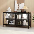 FUFU&GAGA Sideboard Buffet with LED Lights, Glass Doors, Modern Display Cabinet with Glass Shelves, Black Cupboard Credenza with Metal Legs, for Living Room Kitchen, 55.1'W x 15.7'D x 29.5'H