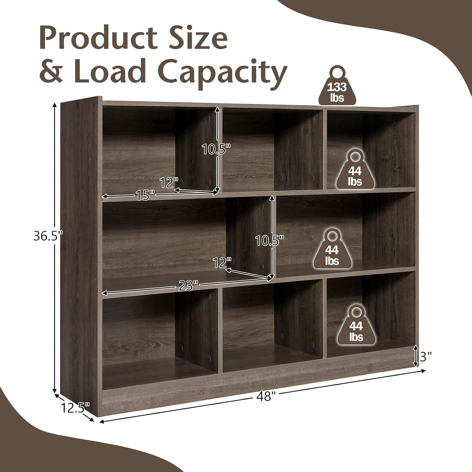 Giantex 8 Cube Bookcase, Freestanding 3-Tier Open Bookshelf, Modern Storage Display Cabinet, Wood Cube Storage Organizer for Living Room, Kid's Room, Grey
