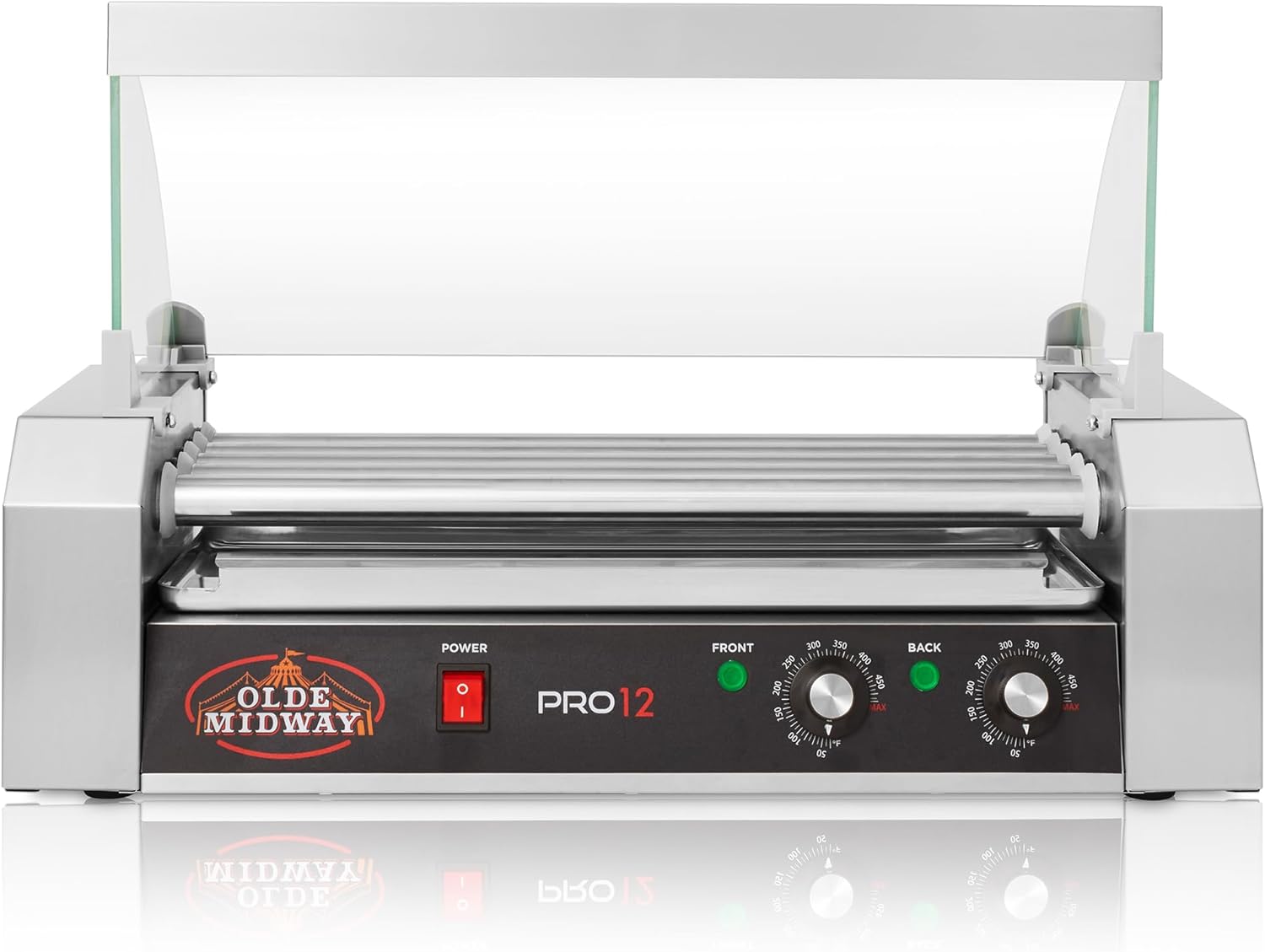 Olde Midway Electric 12 Hot Dog 5 Roller Grill Cooker Machine with Cover 700-Watt - Commercial Grade