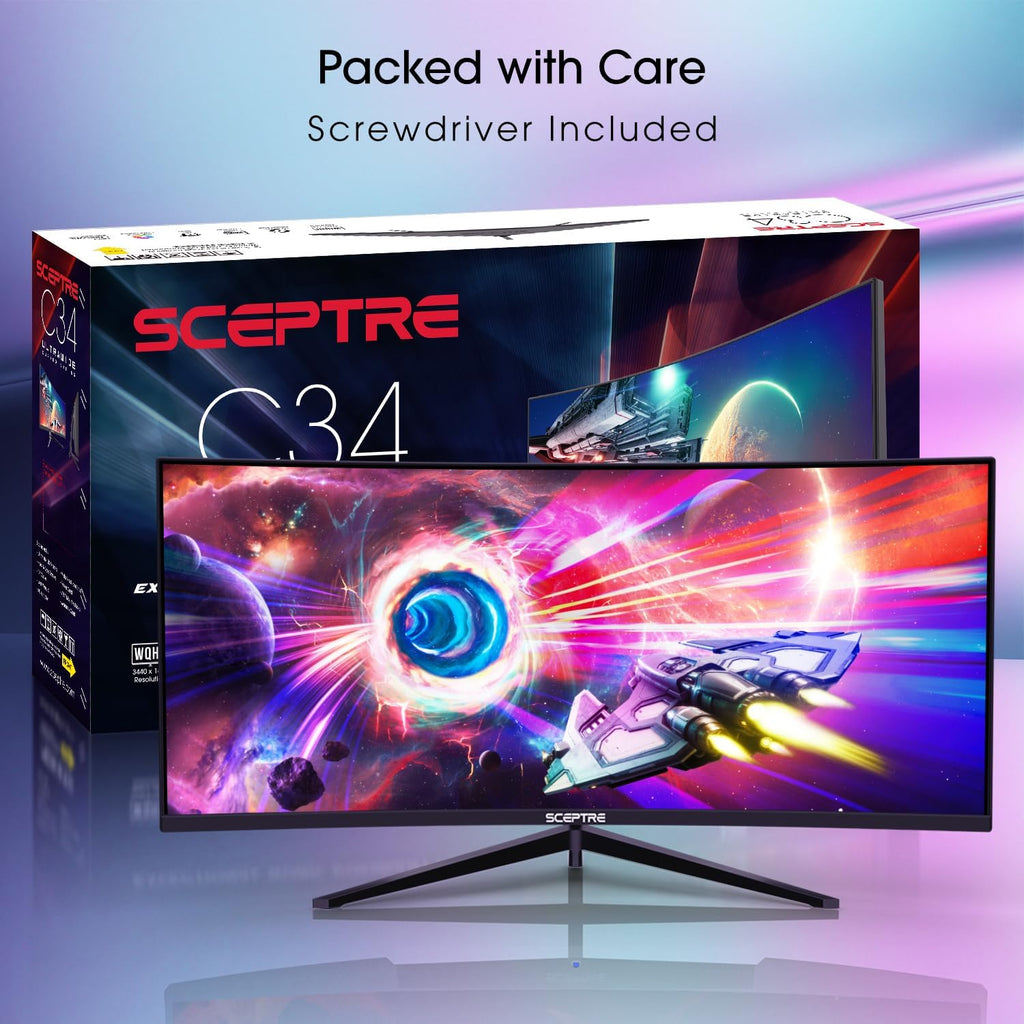 Sceptre 34-Inch Curved Ultrawide WQHD Monitor (3440 × 1440), R1500, up to 180Hz/165Hz, DisplayPort x2, 99% sRGB, 1ms, Built-in Speakers, Machine Black, 2025 (C345B-QUT168)