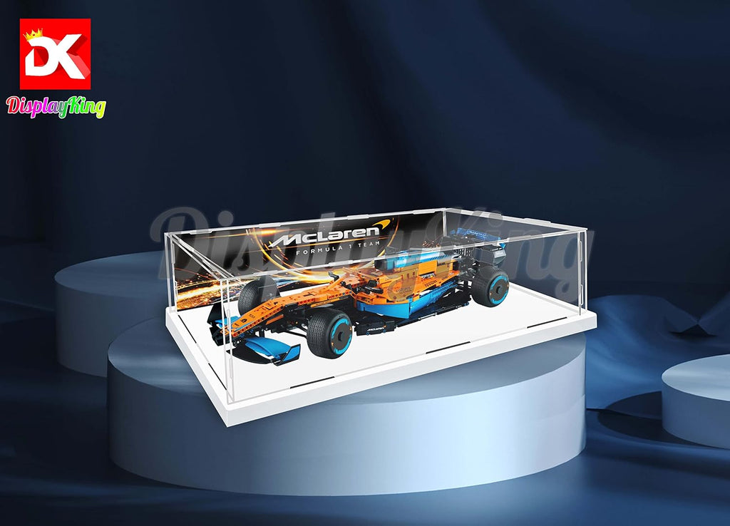 Acrylic Display case with Screw for Lego McLaren Formula 1 Race Car 42141 (Lego Set is not Included) (with Theme Background)(US Stock)