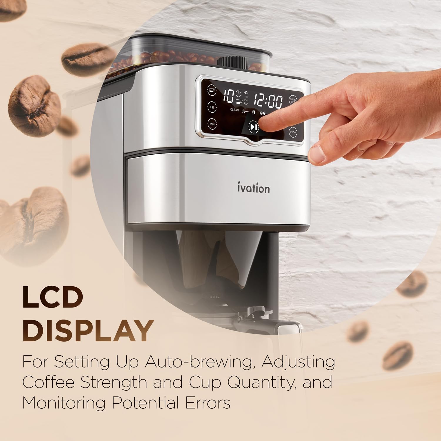Ivation 2-in-1 Drip Coffee Maker & Grinder – Programmable Auto Brew & Timer - Warming Plate - 10 Cup - Reusable Filter Basket – 1.5L Water Tank – 1000W - Pause and Pour