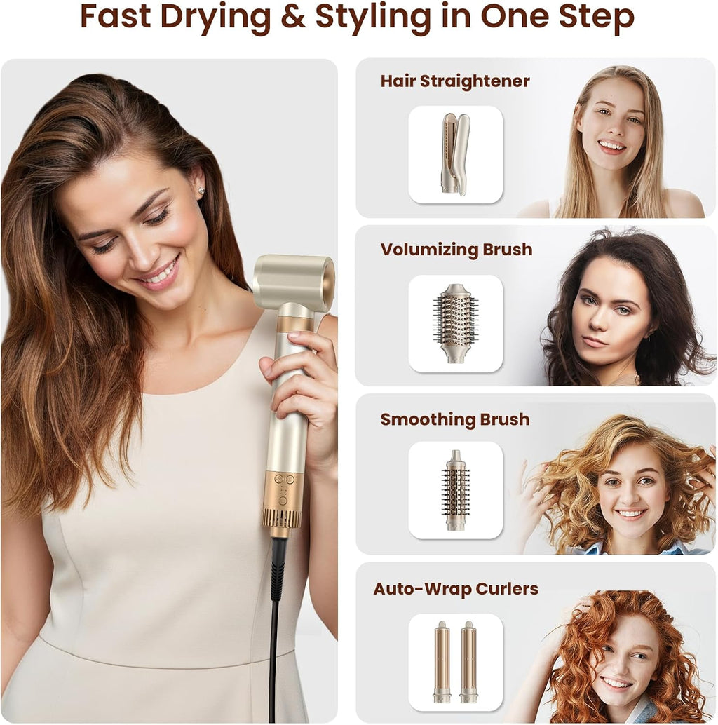MESCOMB 6 in 1 Hair Dryer and Straightener, Hot Air Styler Wrap - Fast Drying, 1400W Air Dryer with Straightener, Frizz-Free Blowout Brush for Smoothing & Curling, Volumizing