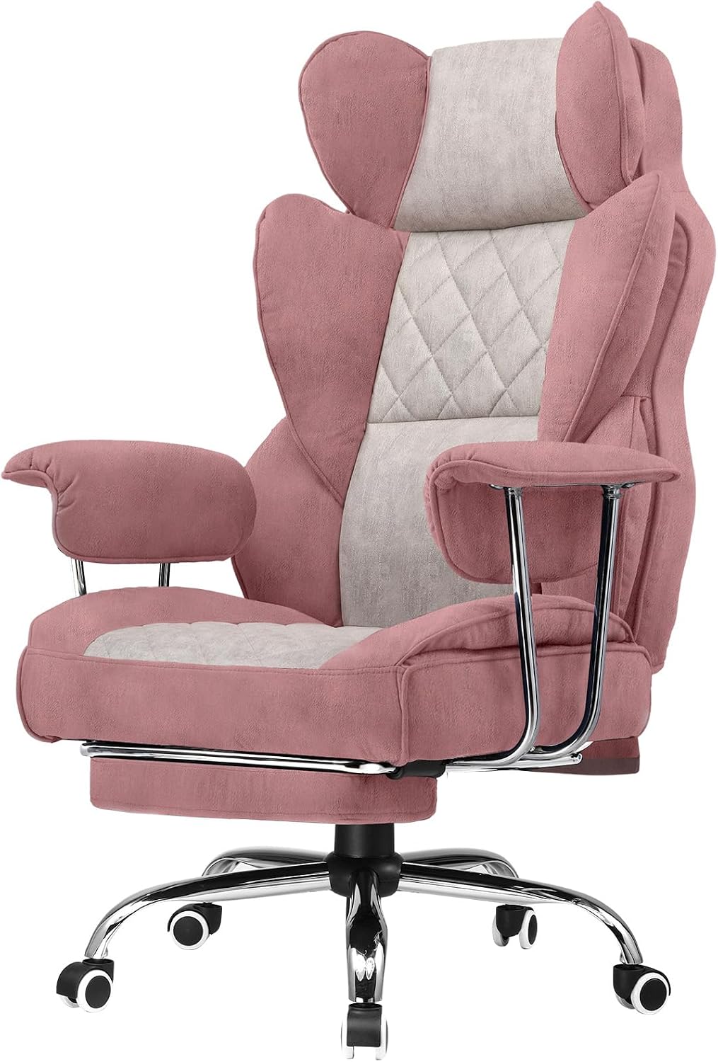 GTPLAYER Gaming Chair,Office Chair with Pocket Spring Lumbar Support, Ergonomic Comfortable Wide Office Desk Computer Chair with Outward Fixed Soft Armrests and Footrest (Fabric, Pink)