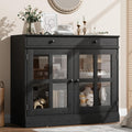 GarveeHome 35.4 in Sideboard Buffet Cabinets with Glass Door, Buffet Cabinet with Storage, Black Sideboard Cabinet with Drawer, Modern Buffets & Sideboards for Dining Room, Kitchen