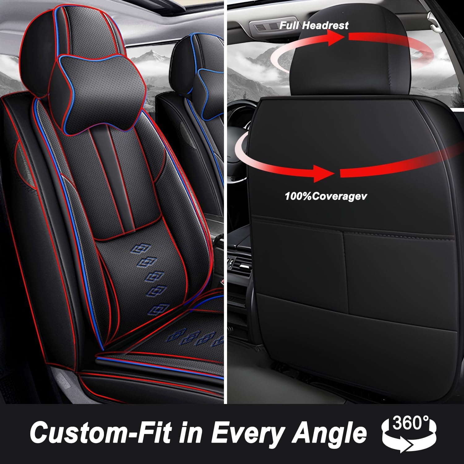 Car Seat Covers 5 Seats Fit for Mazda CX-30 2020-2024 2025,Waterproof Leather Seat Covers,Airbag Compatible,Car Seat Protectors Interior Sets(5PCS with Pillows,Black&Blue)