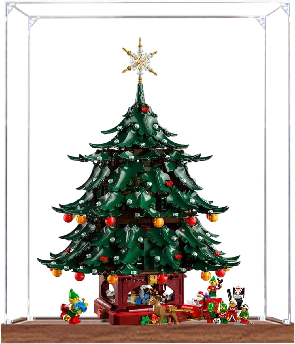 Acrylic Display Case for Lego 41843 Family Christmas Tree Building Set– Dustproof Display Box & Showcase, Display Box Compatible with Lego 41843 -Only Display case (3mm Wooden Base)