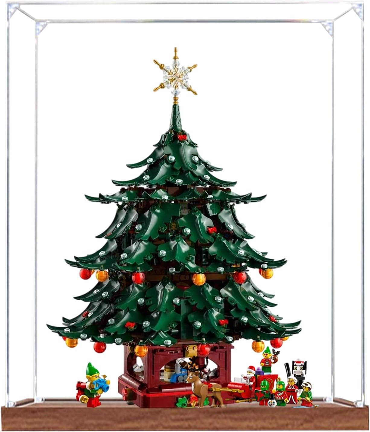 Acrylic Display Case for Lego 41843 Family Christmas Tree Building Set– Dustproof Display Box & Showcase, Display Box Compatible with Lego 41843 -Only Display case (3mm Wooden Base)
