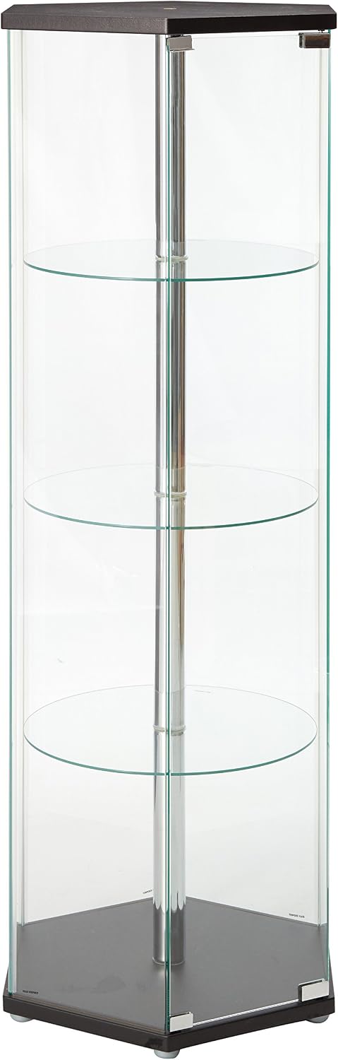 Coaster Home Furnishings - Zahavah - 4-Shelf Hexagonal Curio Cabinet with Push-to-Open Magnetic Door and Clear Tempered Glass with Chrome Center Pole - Living Room - Black - 950276