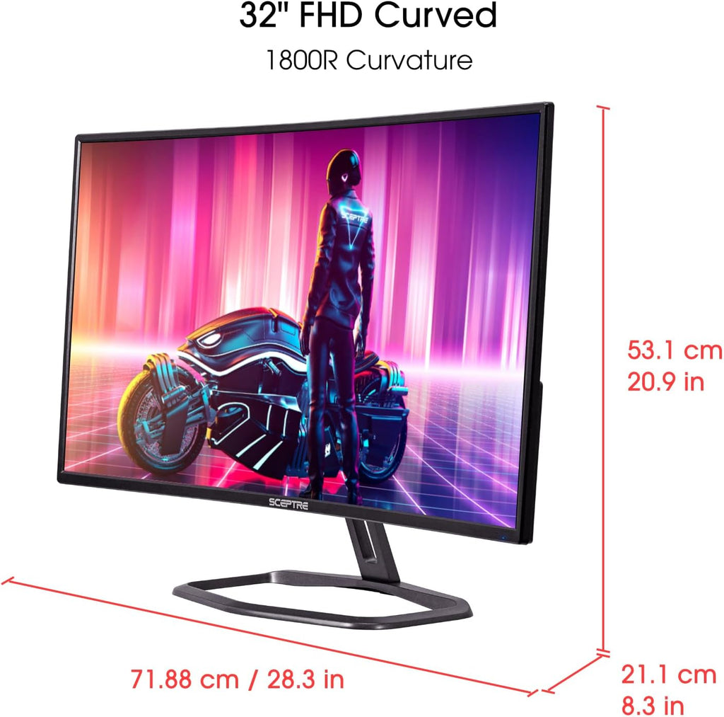 Sceptre Curved 32' FHD 1080p Gaming Monitor Up to 240Hz 1ms 99% sRGB AMD FreeSync Premium Build-in Speakers, HDMI x3 Displayport Machine Black (C325B-FWD240)