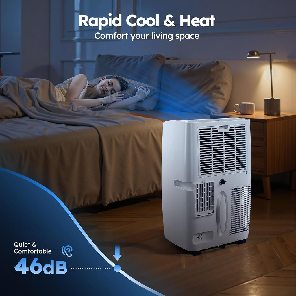 14,000 BTU Smart Air Conditioner with Heat, Auto-Evaporation Portable AC Unit with 4 Modes 3 Speeds/APP/Fast Cooling/Heating/Dehumidifier/Fan Mode/24Hrs Timer for Bedroom/Dorms/Office