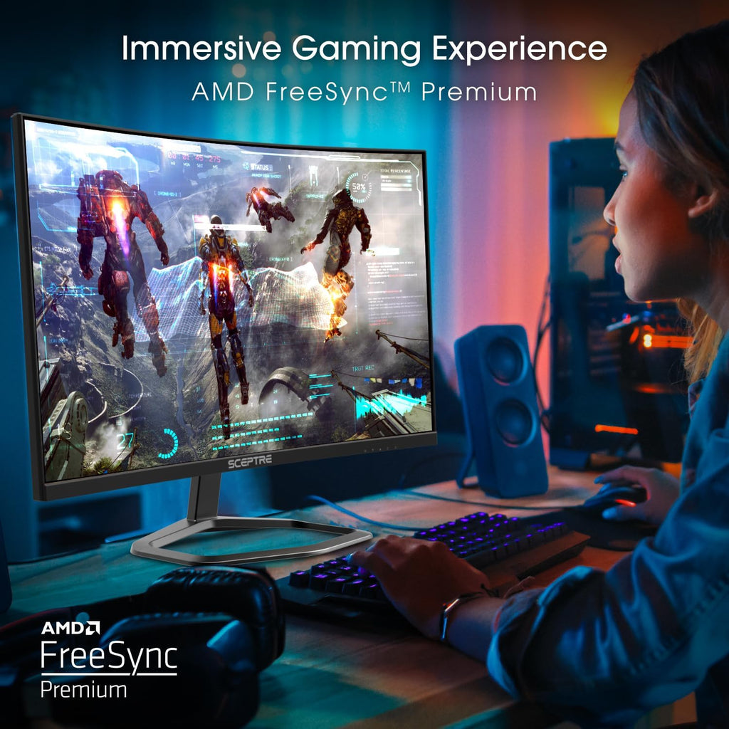 Sceptre 27-Inch Curved Gaming Monitor, FHD 1080p, 240Hz, 1500R, DisplayPort & HDMI x2, Built-in Speakers, Machine Black (C275B-FWT240 Series, 2026)