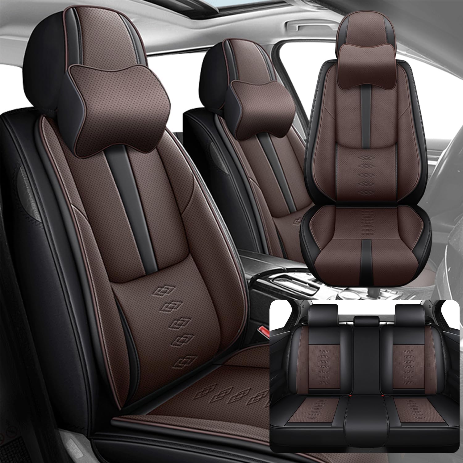 Car Seat Covers 5 Seats Fit for Mazda CX-30 2020-2024 2025,Waterproof Leather Seat Covers,Airbag Compatible,Car Seat Protectors Interior Sets(5PCS with Pillows,Black&Brown)