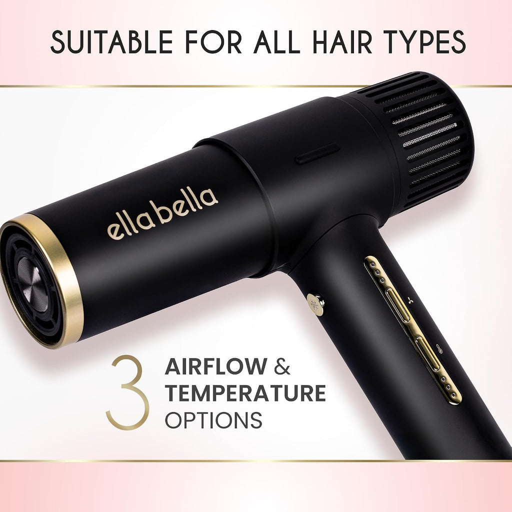 ELLA BELLA® Ionic Salon Hair Dryer with Diffuser • Negative Ion Blow Dryer • for All Hair Types • Intelligent Heat & Speed Control • Lightweight & Low-Noise Design • Rapid Drying & Precision Styling