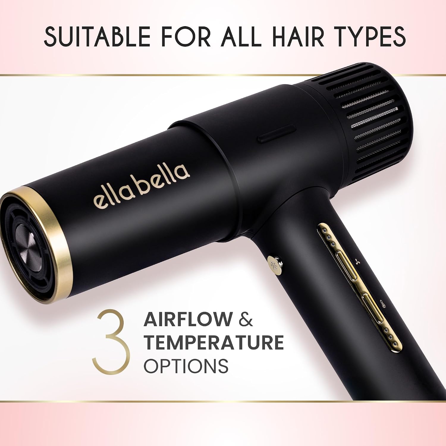 ELLA BELLA® Ionic Salon Hair Dryer with Diffuser • Negative Ion Blow Dryer • for All Hair Types • Intelligent Heat & Speed Control • Lightweight & Low-Noise Design • Rapid Drying & Precision Styling