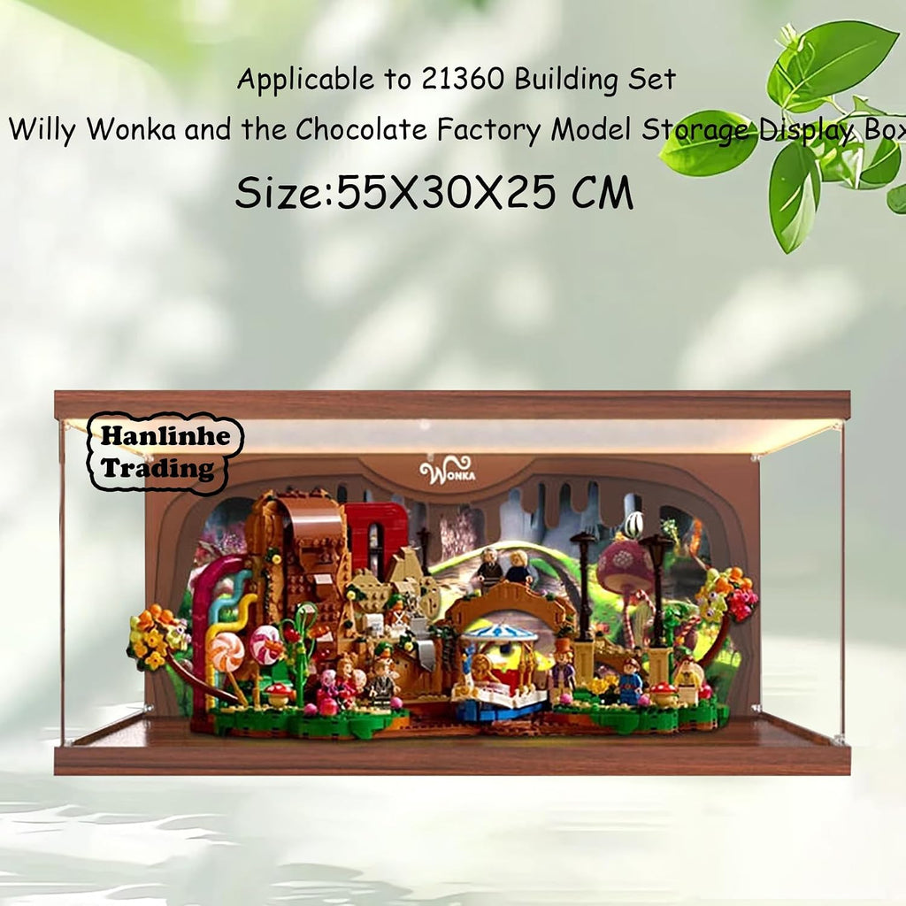 Acrylic Display Case for Lego 21360 Willy Wonka and The Chocolate Factory Building Set– Dustproof Display Box, Display Box Compatible with Lego 21360-Only Display case (Back Spray+LED Light 1)