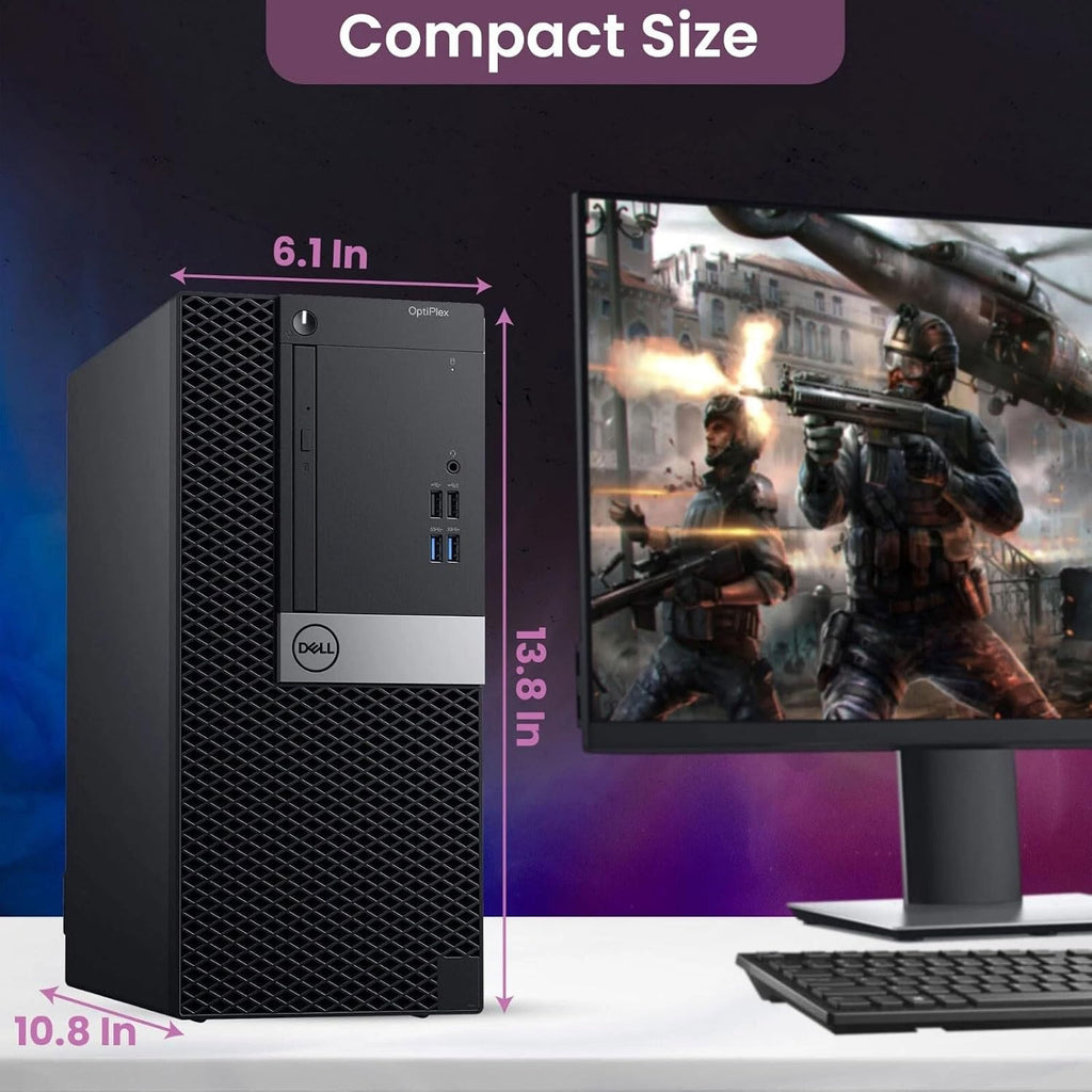 Dell Gaming Tower Desktop PC – Intel Core i5-6500 6th Gen – 16GB DDR4 RAM – 256GB SSD – 500GB HDD – GeForce GT 1030 – 22' Monitor – RGB Keyboard & Mouse – Windows 11 Pro – Gaming Computer (Renewed)