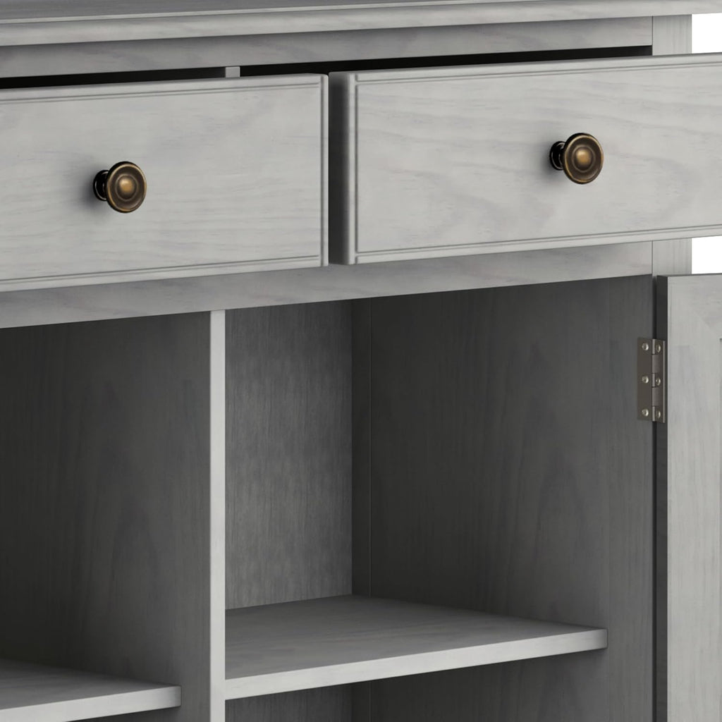 SIMPLIHOME Connaught 40-inch Wide Solid Wood Storage Cabinet in Fog Grey for Entryway, Living Room, Organizer for Hats, Gloves, Shoes, Keys, Slim Design, Traditional Style