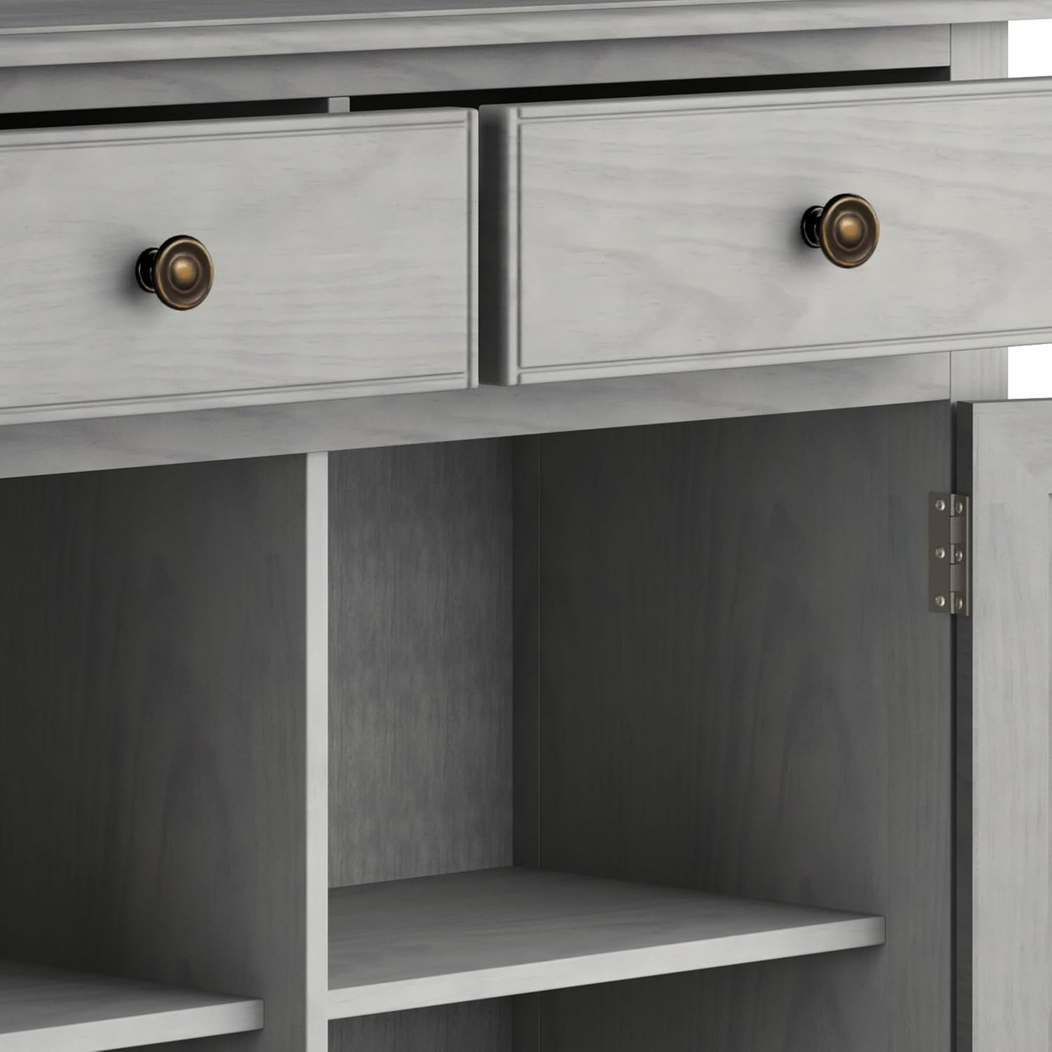 SIMPLIHOME Connaught 40-inch Wide Solid Wood Storage Cabinet in Fog Grey for Entryway, Living Room, Organizer for Hats, Gloves, Shoes, Keys, Slim Design, Traditional Style