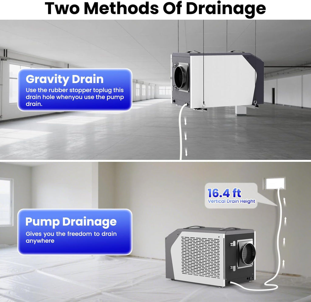 Industrial Commercial Dehumidifier with Pump, Crawl Space Dehumidifier with 180 Pints, Drain Hose, Smart LED Dehumidifier Display for Basement, Garage, Home, Cover Up to 8000Sq Ft