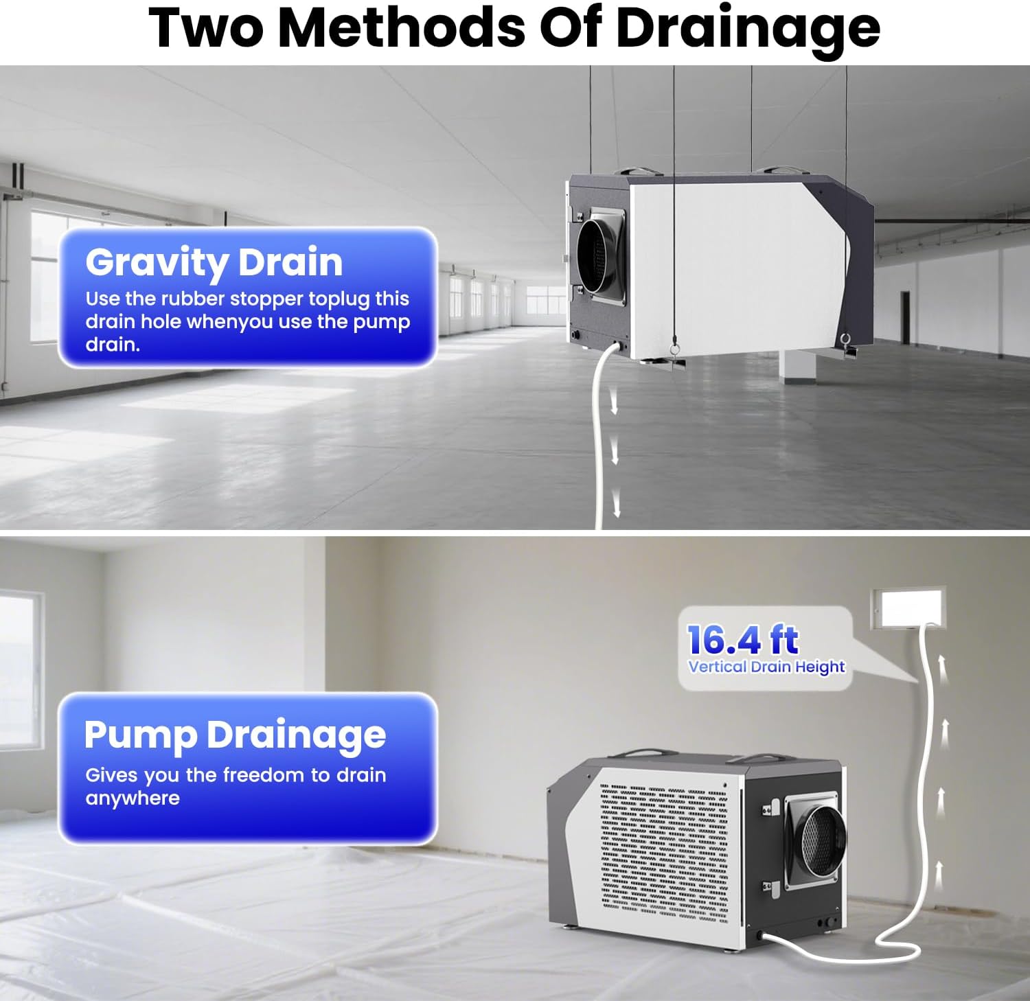 Industrial Commercial Dehumidifier with Pump, Crawl Space Dehumidifier with 180 Pints, Drain Hose, Smart LED Dehumidifier Display for Basement, Garage, Home, Cover Up to 8000Sq Ft