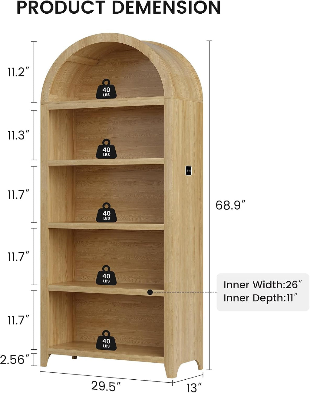 Arch Bookcase - 5 Tiers Bookshelf with 3 Colors LED Sensor Lights and Thickened Wooden Design Display Shelf for Lego Books Bathroom Living Room - Ideal Gift (Wood)