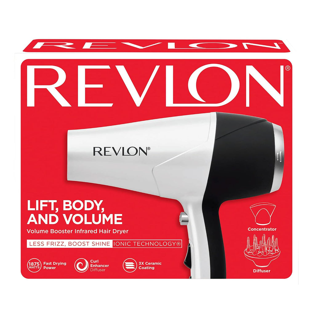 REVLON Volume Booster,Hair Dryer with Curl Enhancing Diffuser | Increase Volume,Decrease Frizz and Damage,Fast Drying,1875 Watts (White),(Pack of 6)
