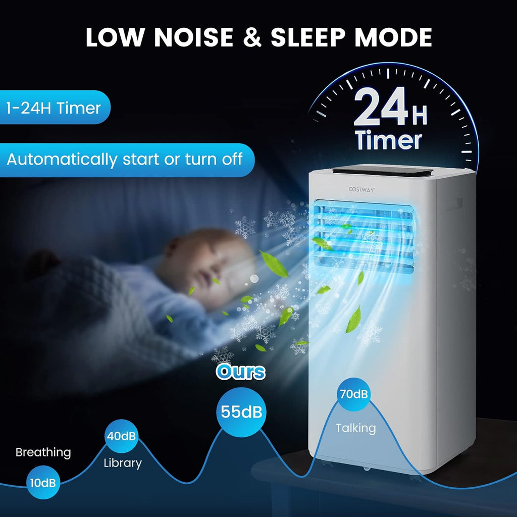 COSTWAY 10000 BTU Portable Air Conditioner, 3 in 1 AC Unit, Fan & Dehumidifier w/Sleep Mode, 24H Timer, LED Display, Child Lock, Remote Control & Window Kit for Bedroom, Office, Dorm (10000BTU)