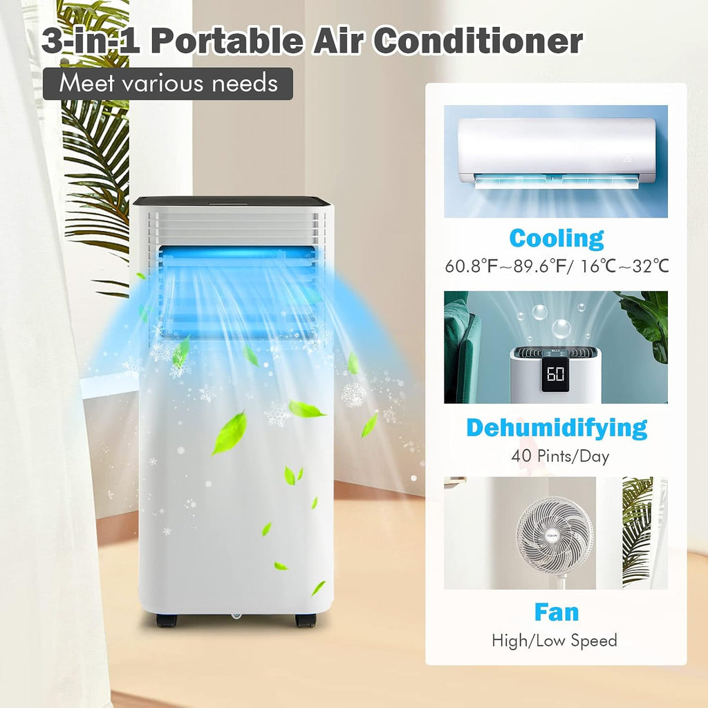 ARLIME Portable Air Conditioners, 8000 BTU Air Unit Cools up to 230 sq. ft. Freestanding Air Cooler w/Fan & Dehumidifier, Remote Control, Window Mount Kits for Home Office, White+Black