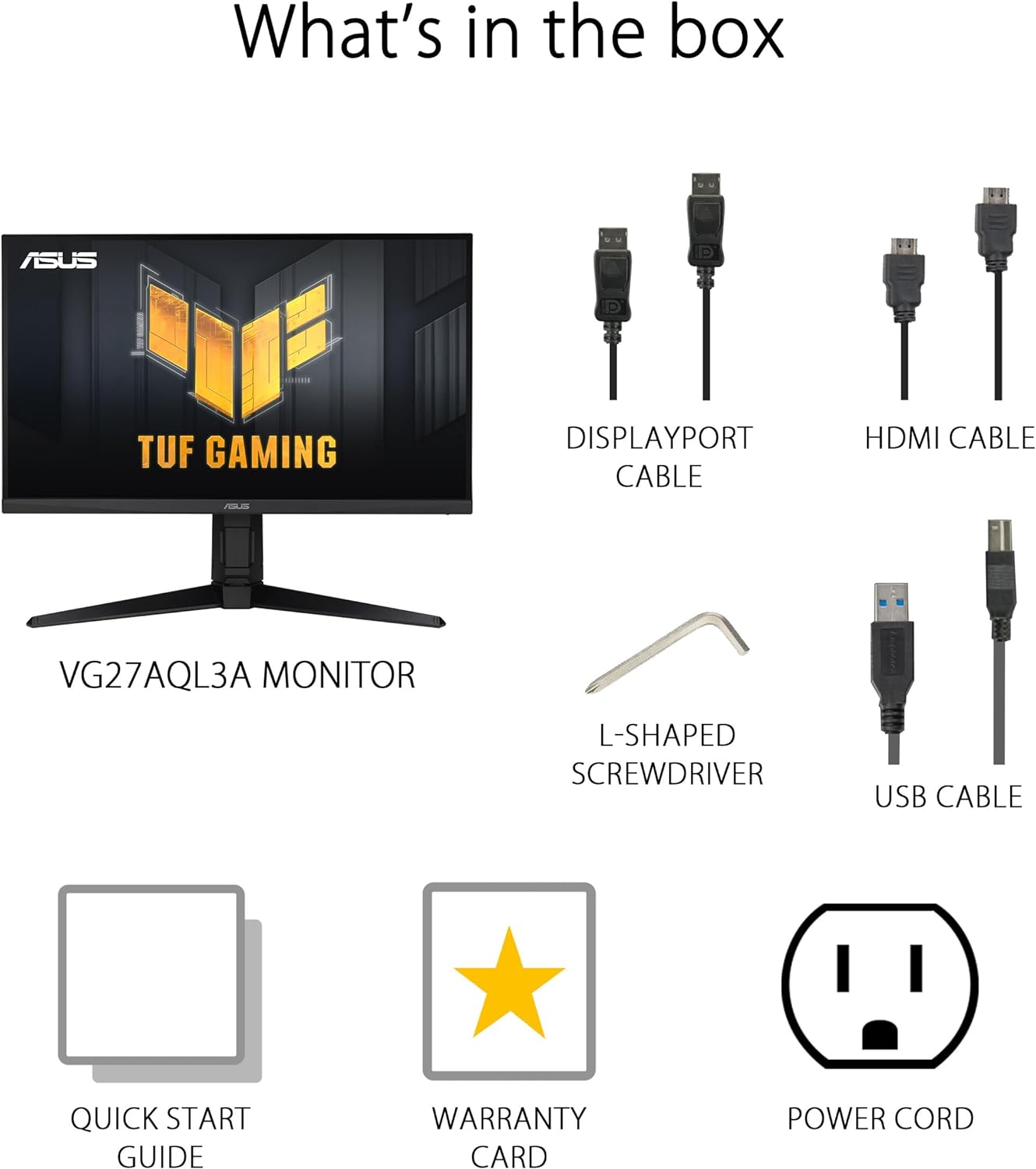 ASUS TUF Gaming 27' 1440P Monitor (VG27AQL3A) - QHD (2560 x 1440), 180Hz, 1ms, Fast IPS, Extreme Low Motion Blur SYNC, G-SYNC Compatible, Freesync Premium, 130% sRGB, DisplayHDR 400, 3 Year Warranty