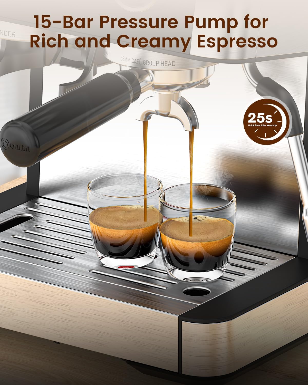 Electactic(2026 Upgrade Espresso Machine with Grinder, Expresso Coffee Machines with Built-in Anti-Clog Coffee Grinder/Milk Steam Wand, Expresso Machines for Home Perfect Cappuccino Latte-Satin Black