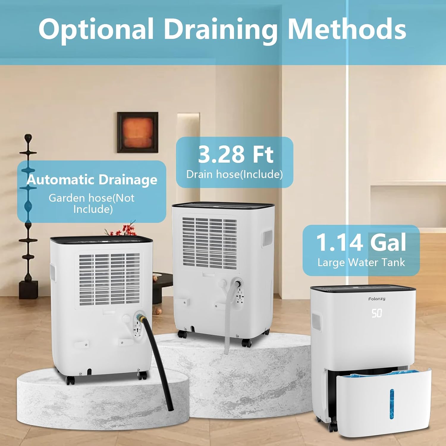 Smart Dehumidifier,Folanzy 80 Pints Dehumidifier for Basement Bedroom Home Garage and Large Room Spaces up to 5,200 Sq. Ft with Drain Hose and Water Tank