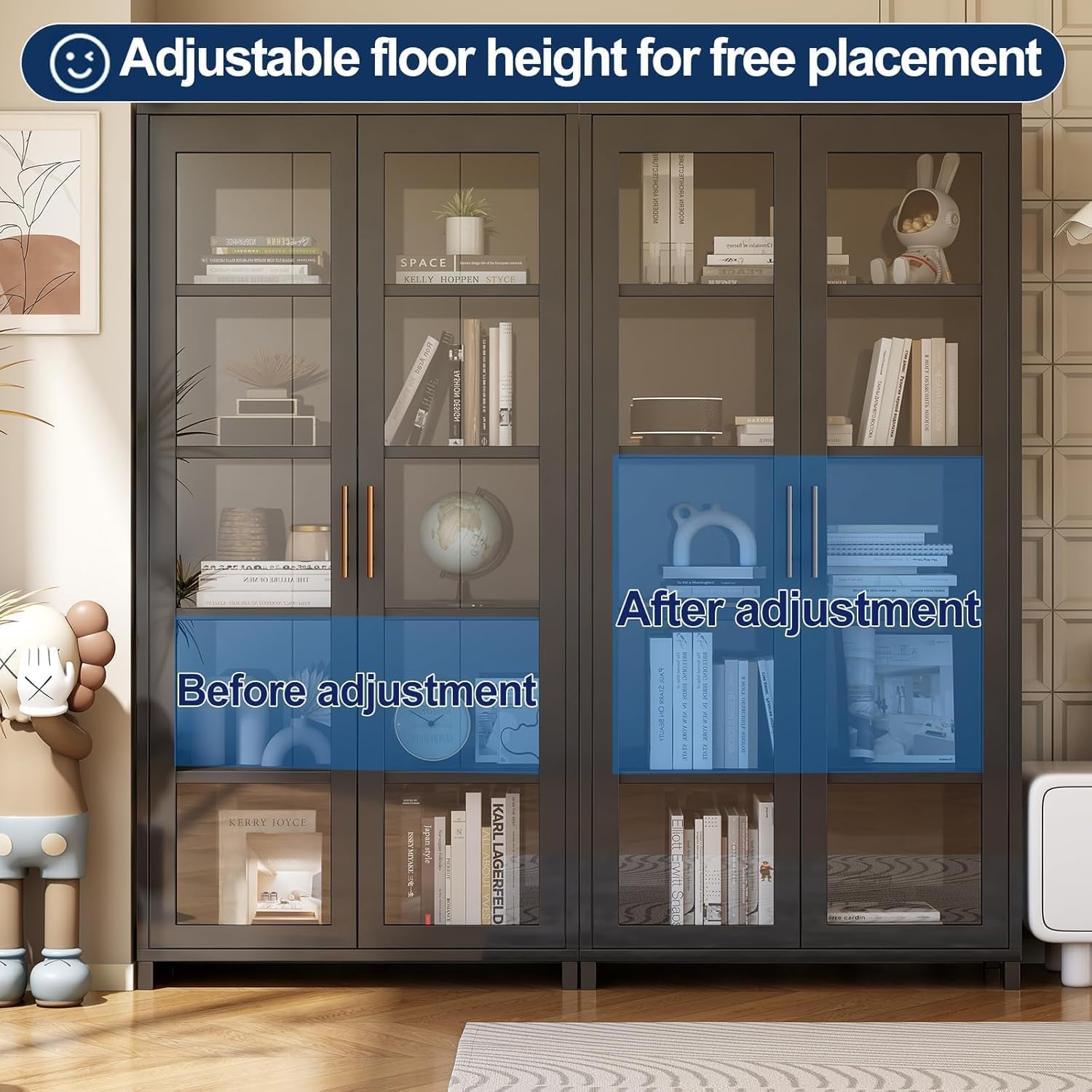 Display Cabinet with Acrylic Glass Door, 5 Tier Curio Display Case, Collectibles Toy Organizers Rack & Display Shelf, Kids Bookcase for Bedroom, Reading Nook, Toddler's Room, Bamboo