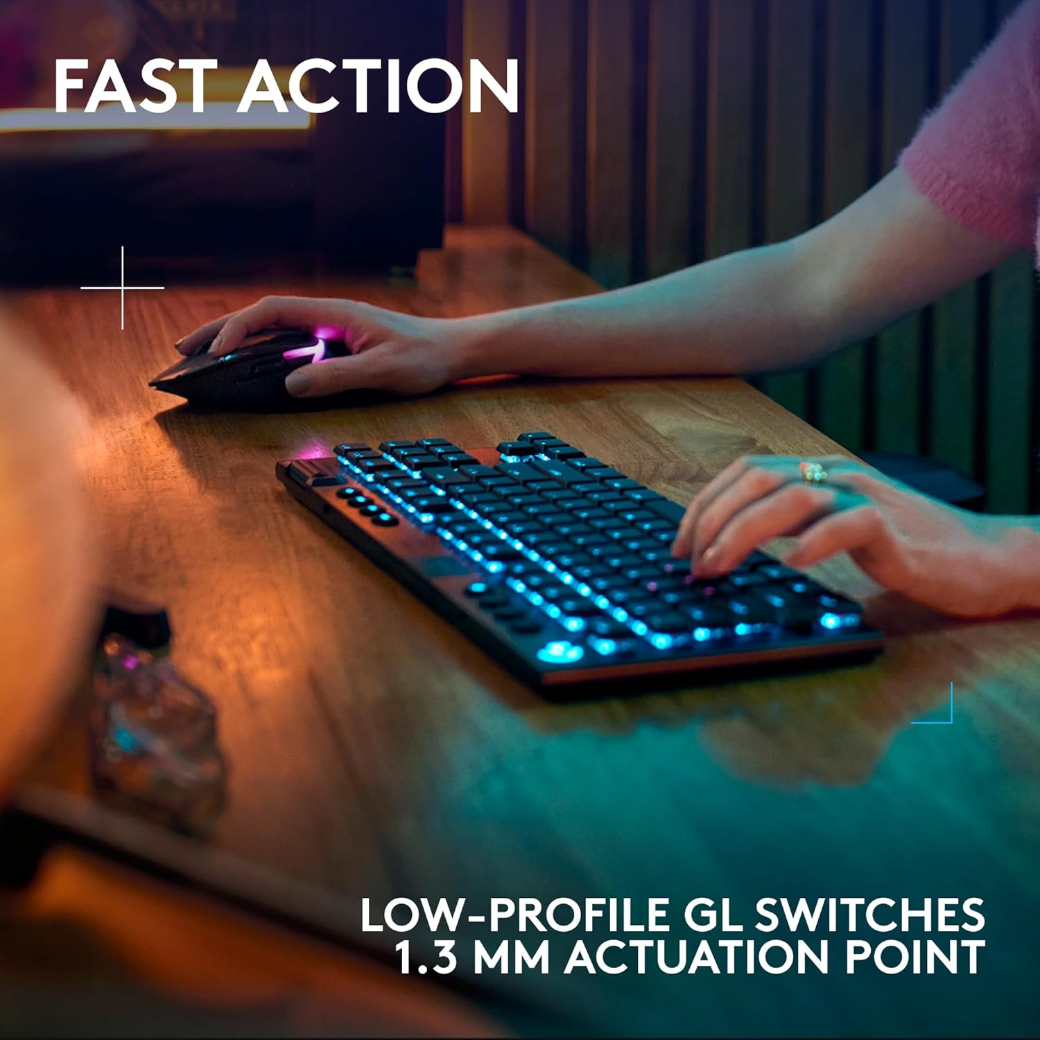 Logitech G915 X Lightspeed TKL Low-Profile Wireless Gaming Keyboard, Double-Shot PBT Keycaps, Fully Programmable Keys, RGB Backlighting, Sleek Aluminum Finishing, GL Blue Clicky - PC/Mac - Black