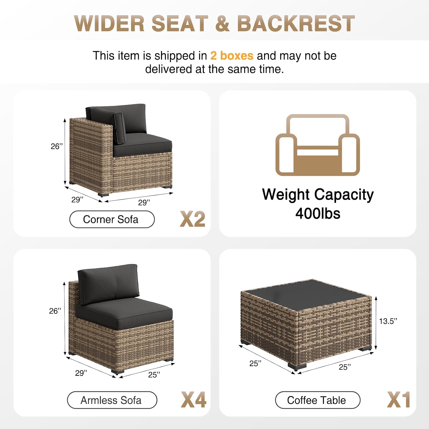 Aoxun Patio Furniture Sets, 7-Piece Outdoor Furniture with Thick Cushions, Wicker Conversation Set Sectional Sofa for Backyard, Poolside, Garden